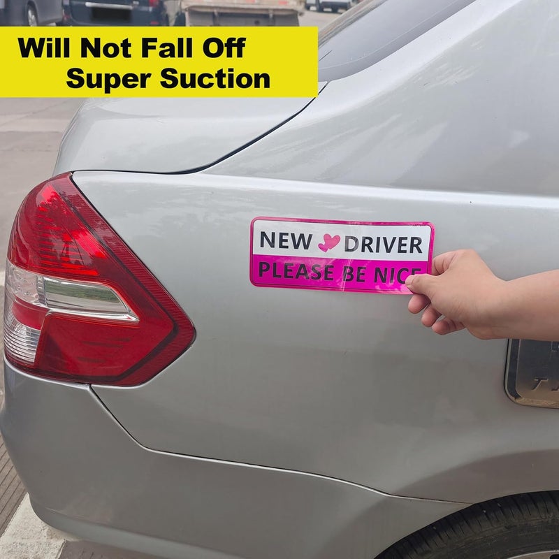 HAP FUNN Student Driver Magnet for Car, 3pcs Funny New Driver Magnet Sticker for Car, Cute Pink Reflective Magnetic Bumper Sticker, Removable Safety Rookie Attention Sign - Image 5